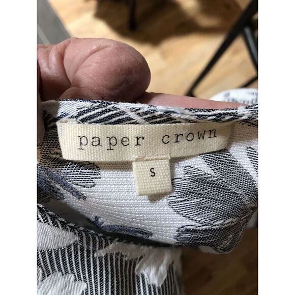 Anthropologie Paper Crown Peplum Tank Neutral Graphic Striped Floral V-Neck Sm - Picture 4 of 4